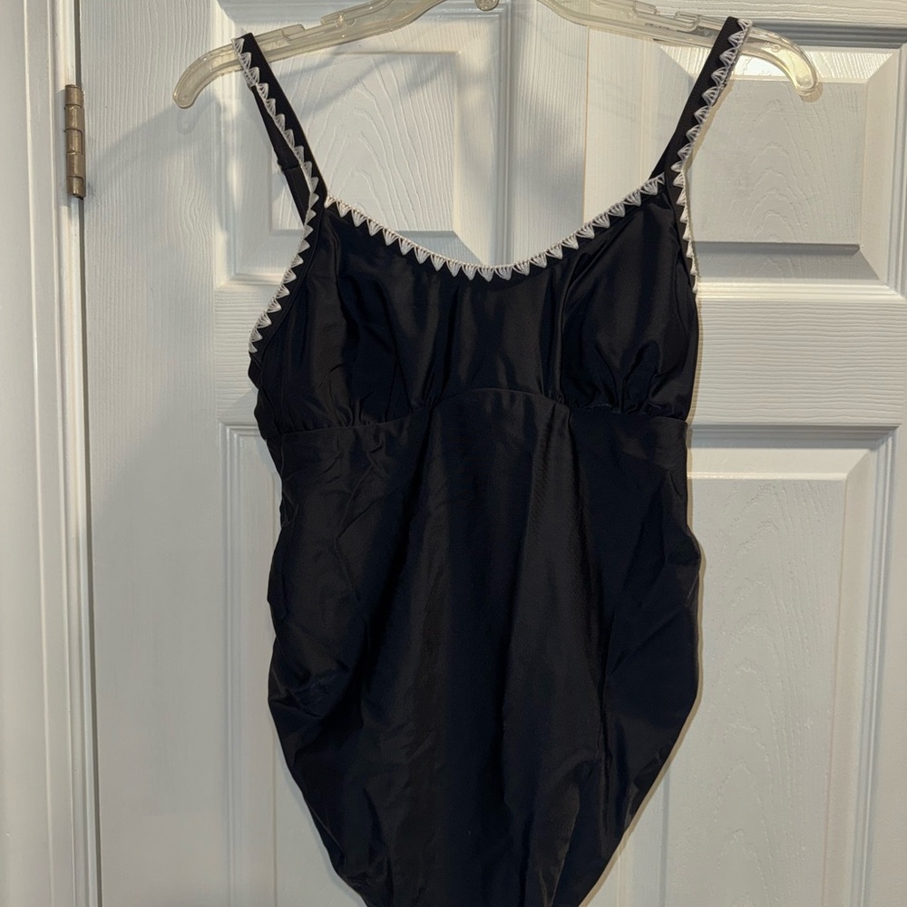 Black Maternity Swimsuit with White Trim